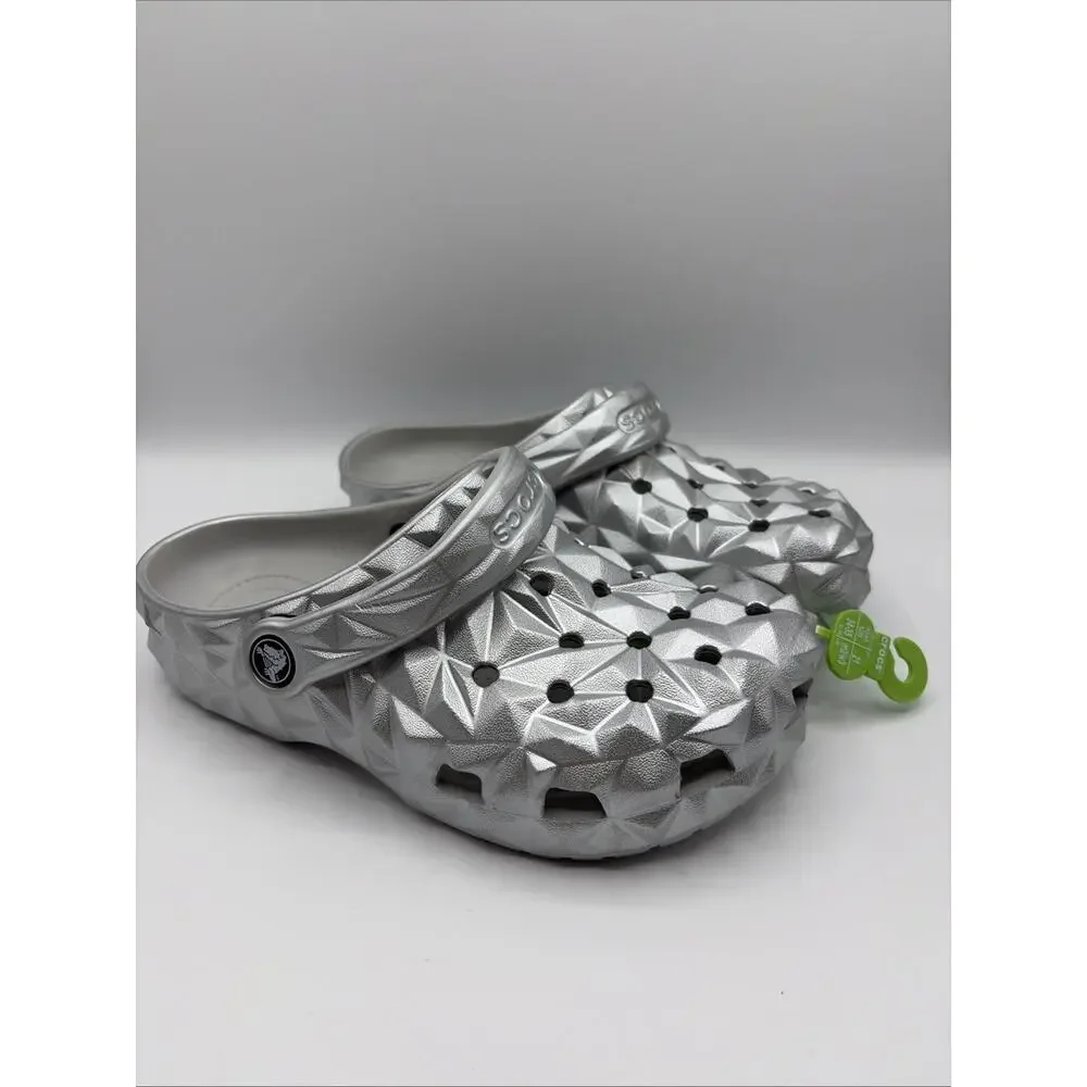 Crocs Classic Silver Metallic Geometric Clog Sz US M3 W5 NWT 210002-040